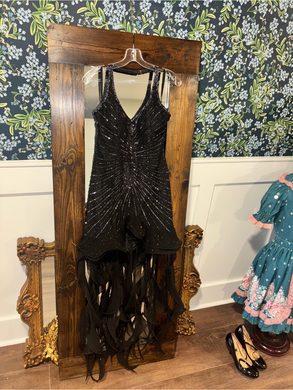 Precious Formals Y2K Hand Beaded 100% Silk Gothic Fairy Whimsygoth Maxi Dress M